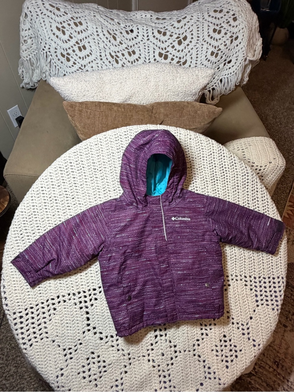 Columbia Kids Purple Hooded Jacket with Teal Lining